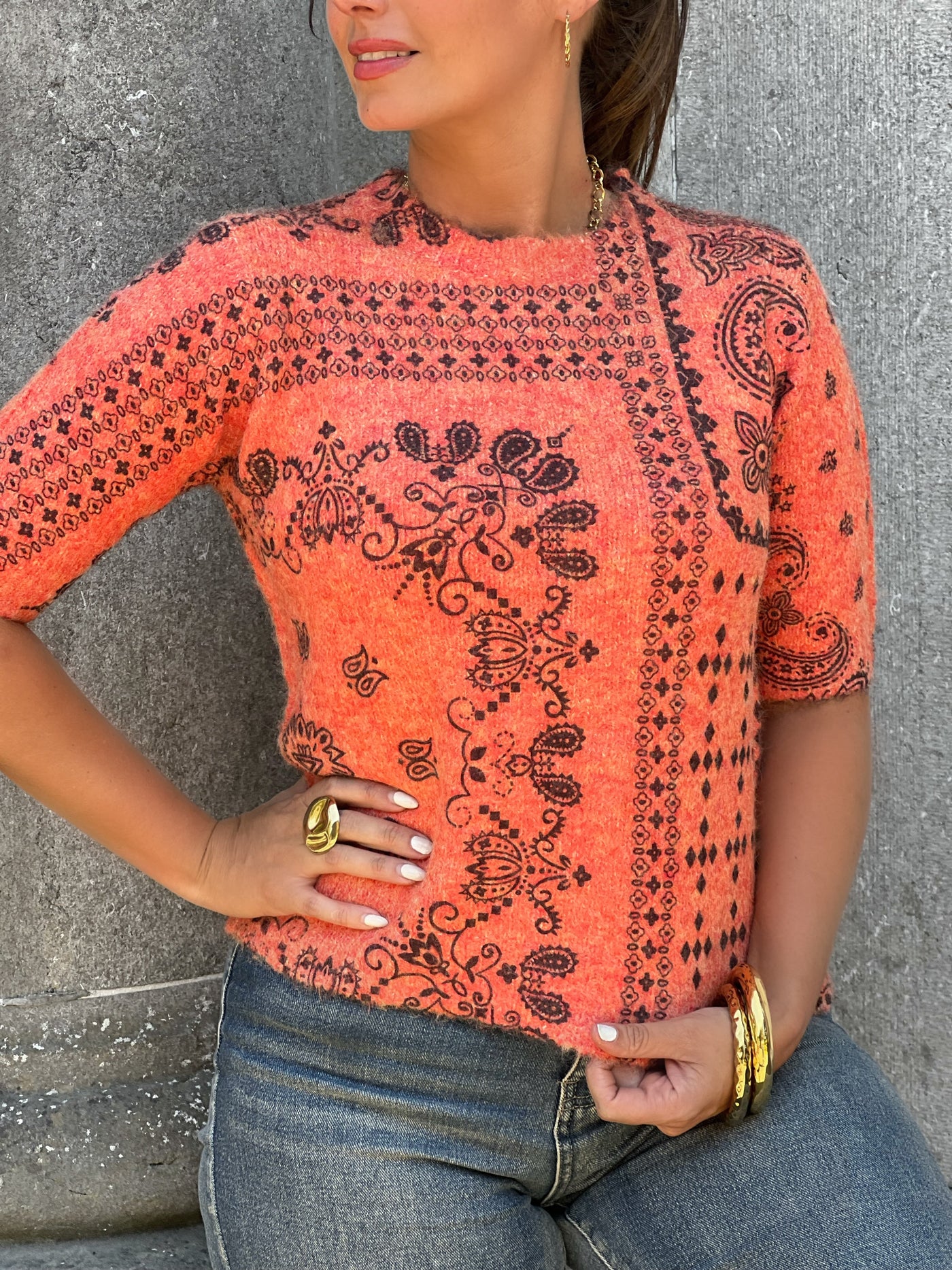 Pull courtes manches ALESSIA - BRIQUE