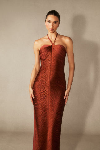 Robe maxi à pompon Elaina dos nu