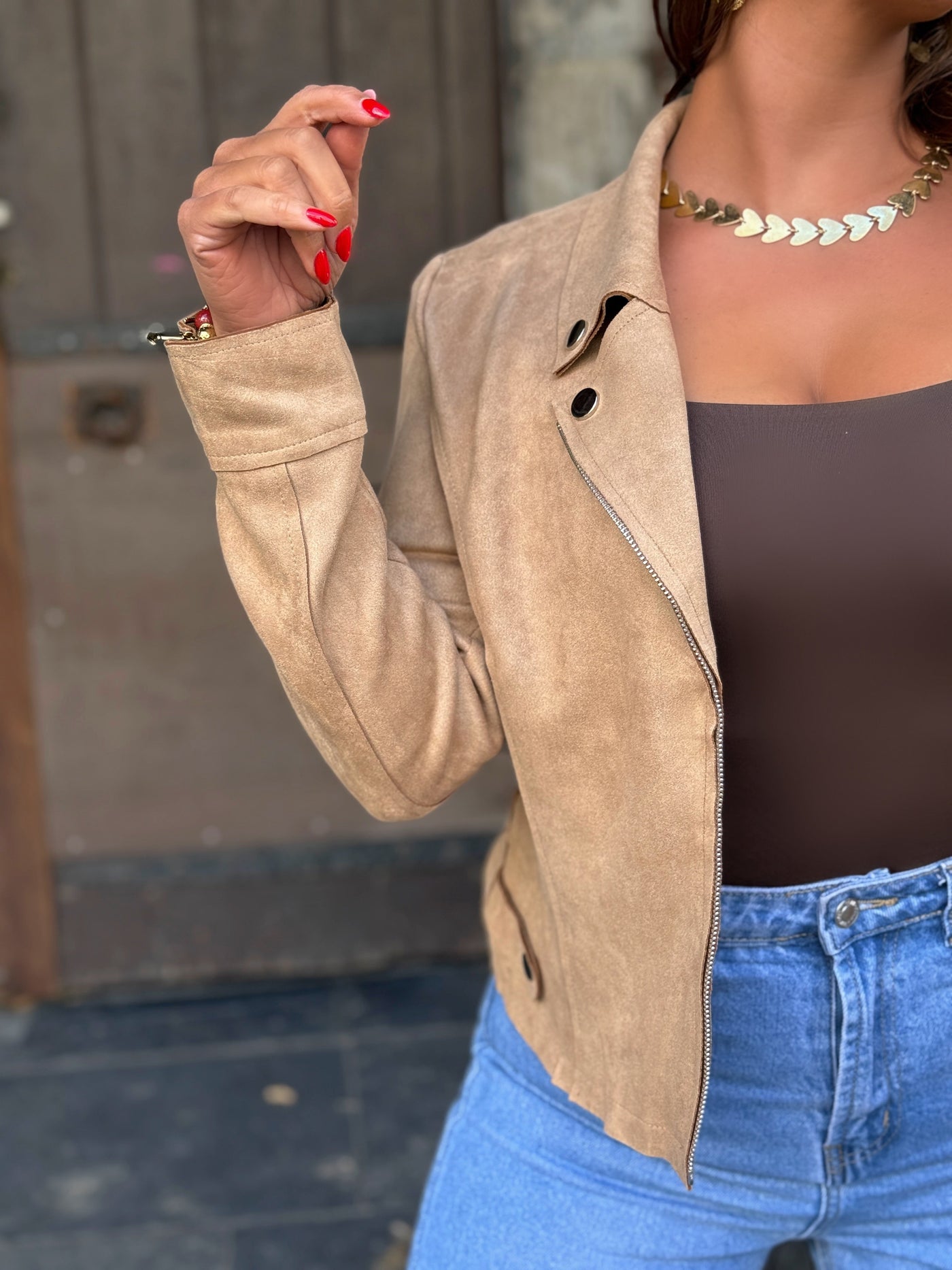 Perfecto en suédine VANESSA - BEIGE