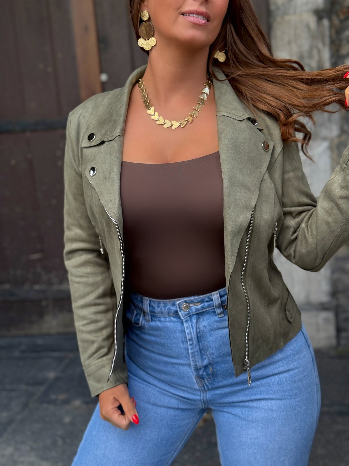 Perfecto en suédine VANESSA - KAKI