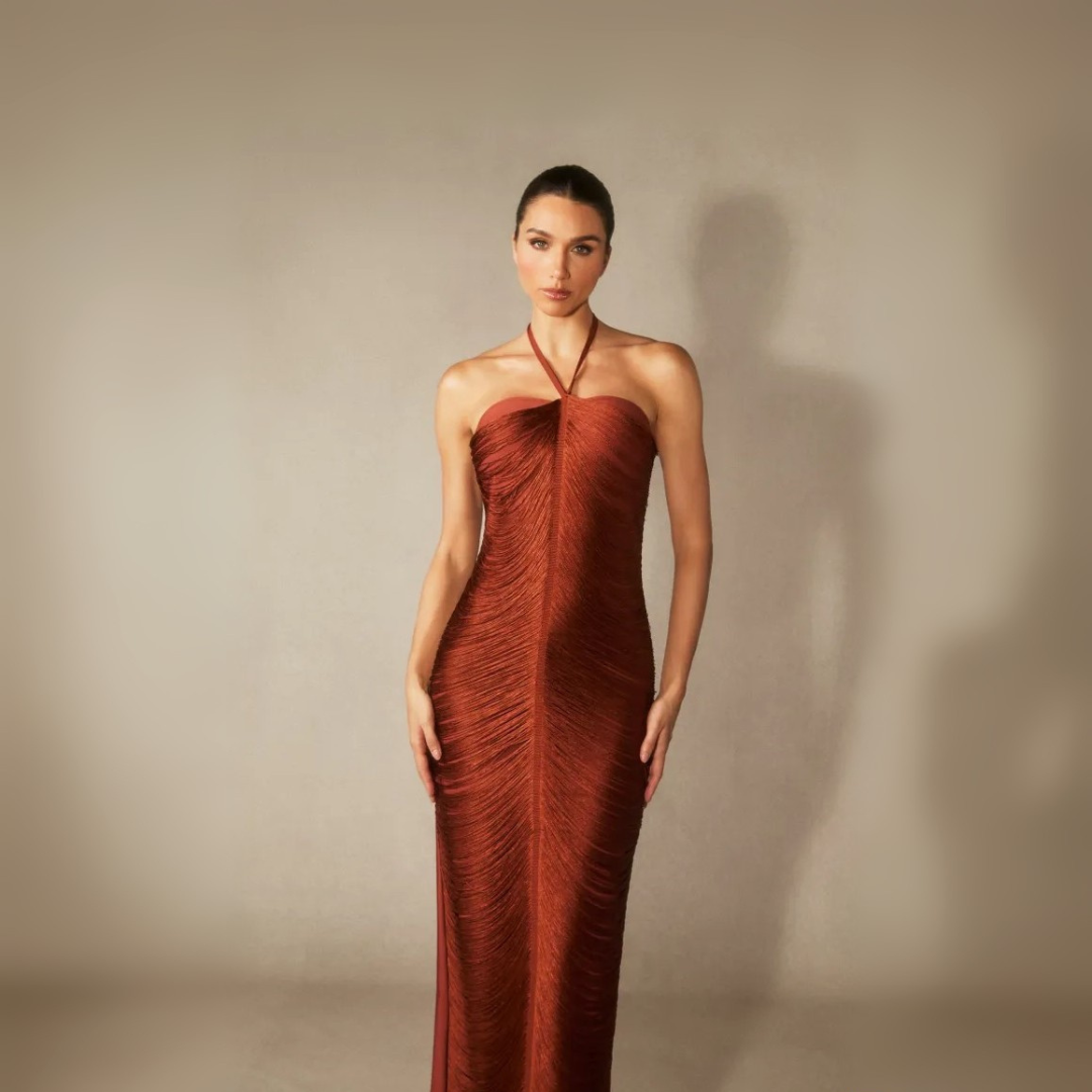 Robe maxi à pompon Elaina dos nu