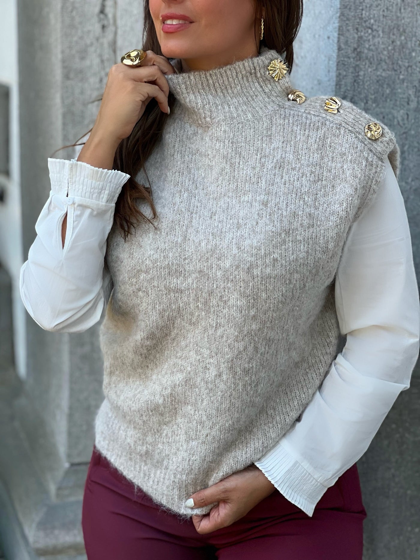 Pull sans manches EDWINA - BEIGE