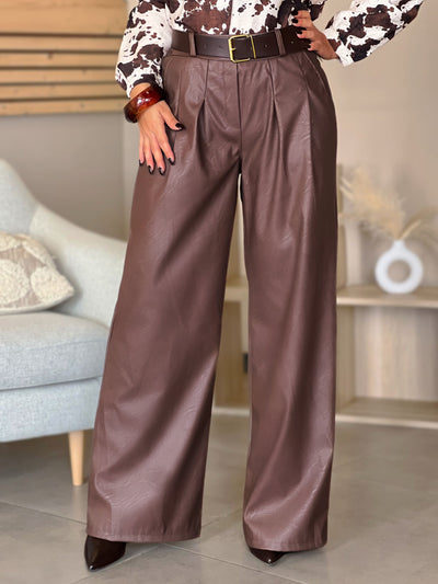 Pantalon simili JULIE - MARRON