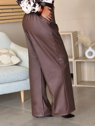 Pantalon simili JULIE - MARRON