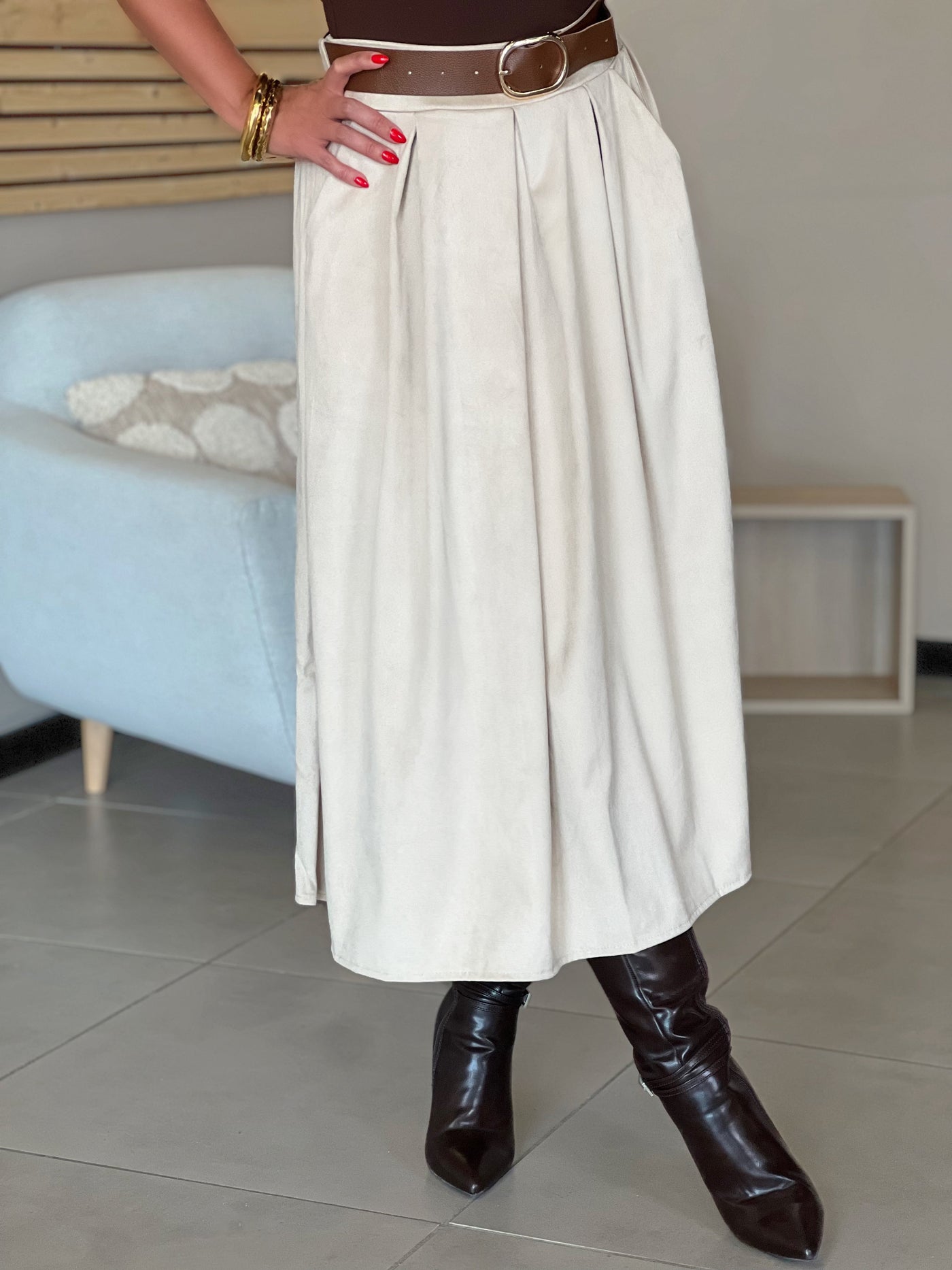 Longue jupe en suédine CINTIA - BEIGE