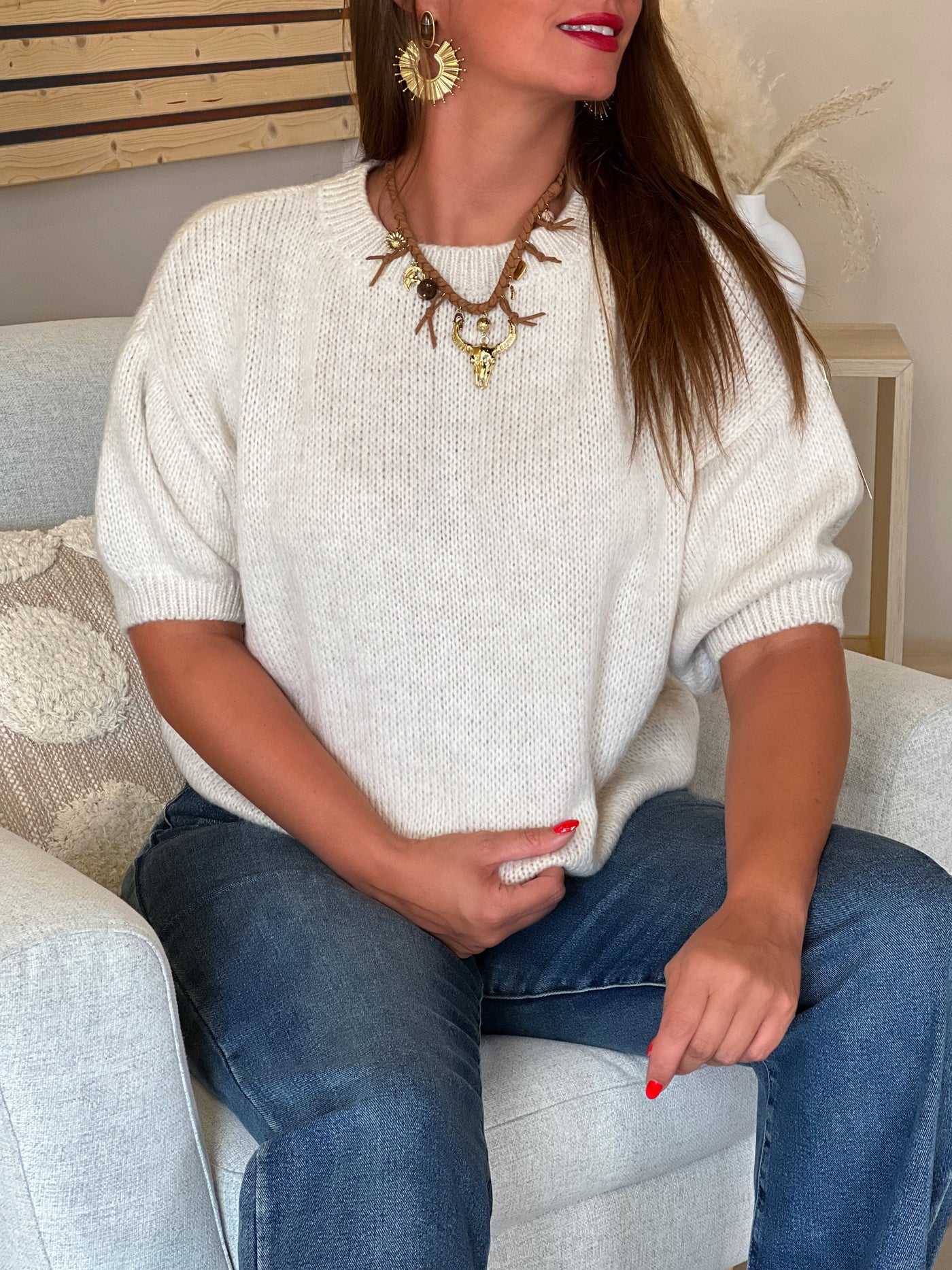 Pull manches courtes SONIA - BEIGE