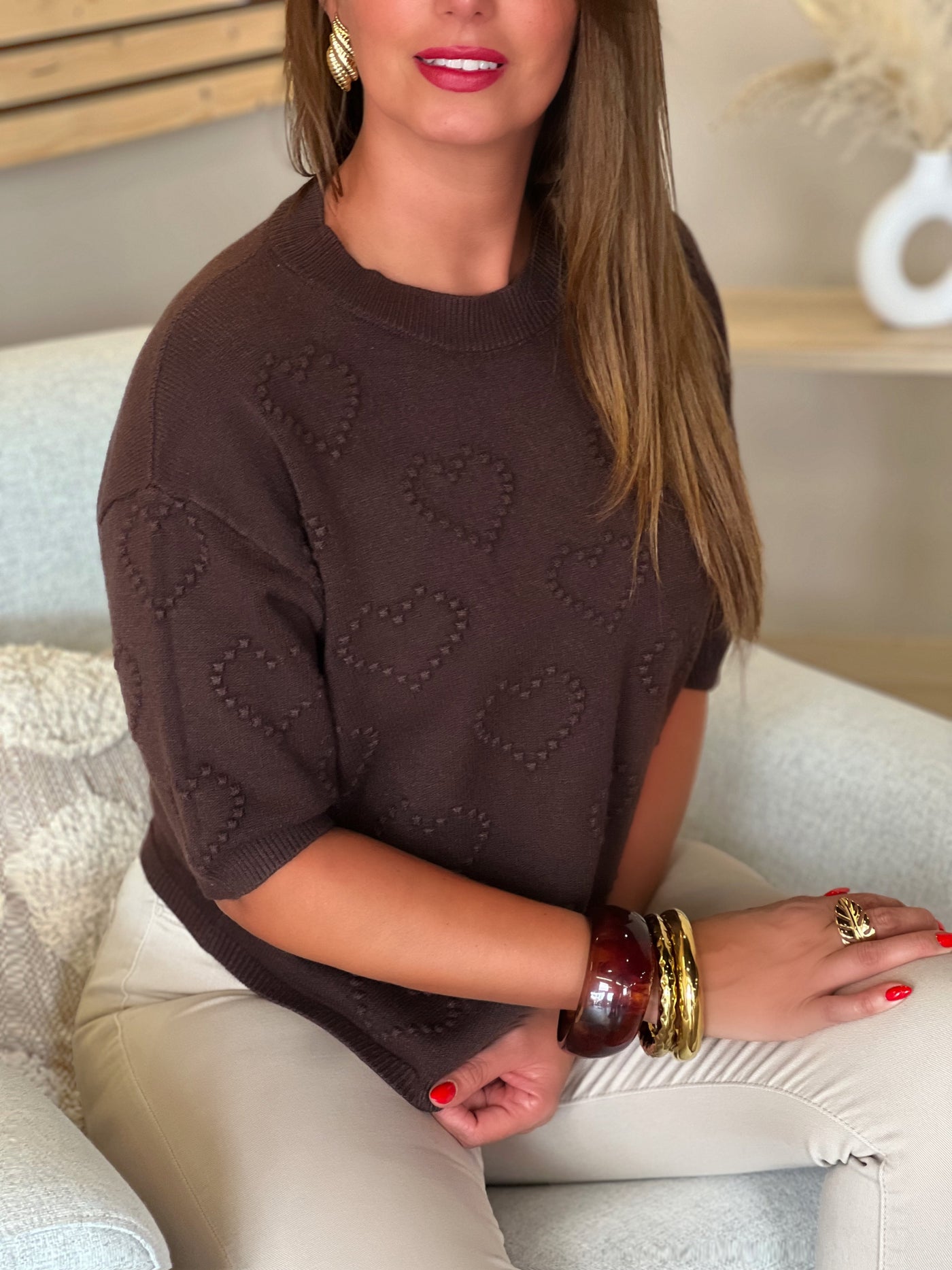 Pull manches courtes LOVA - MARRON