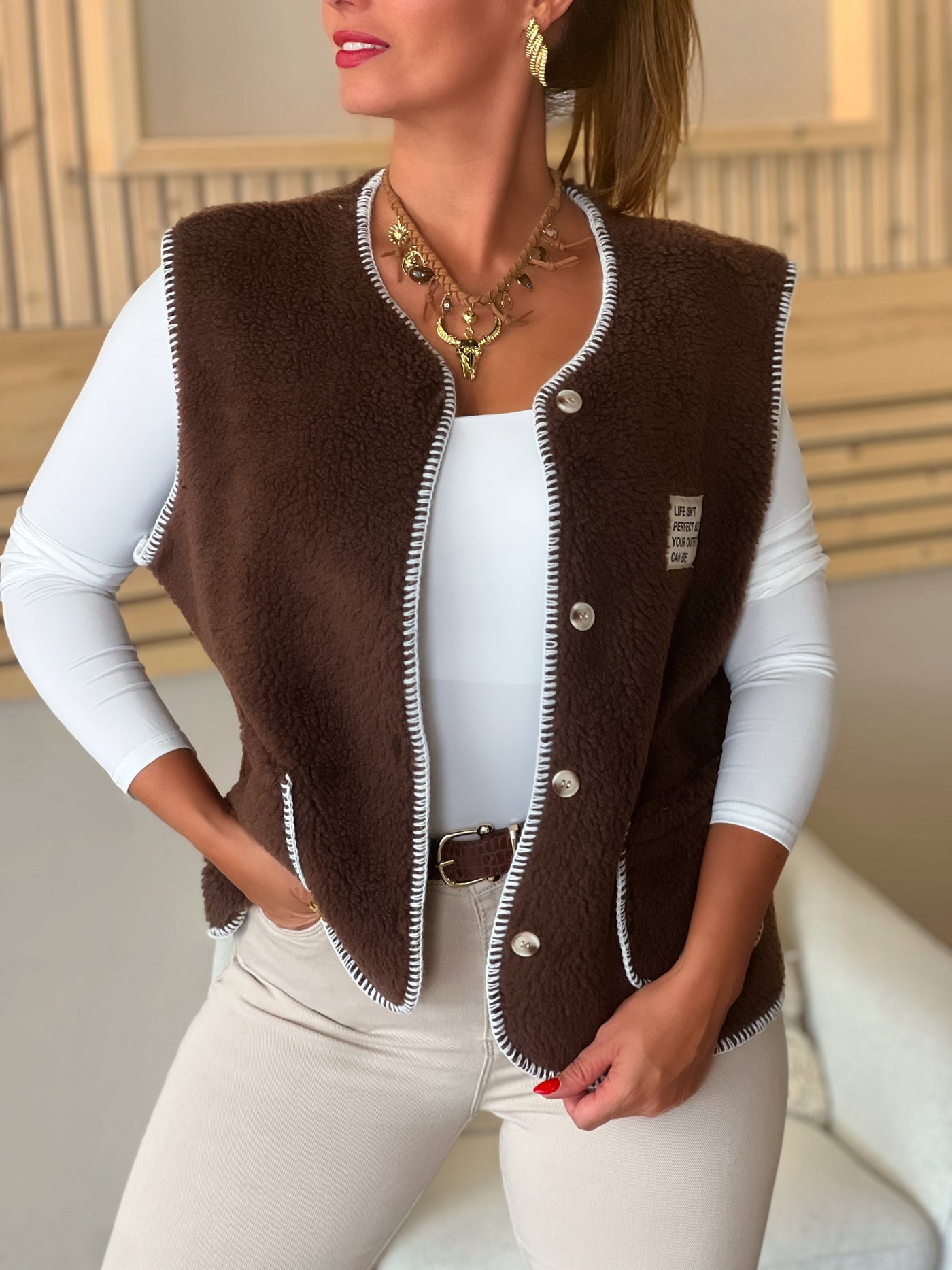 Gilet sans manches LORA - MARRON