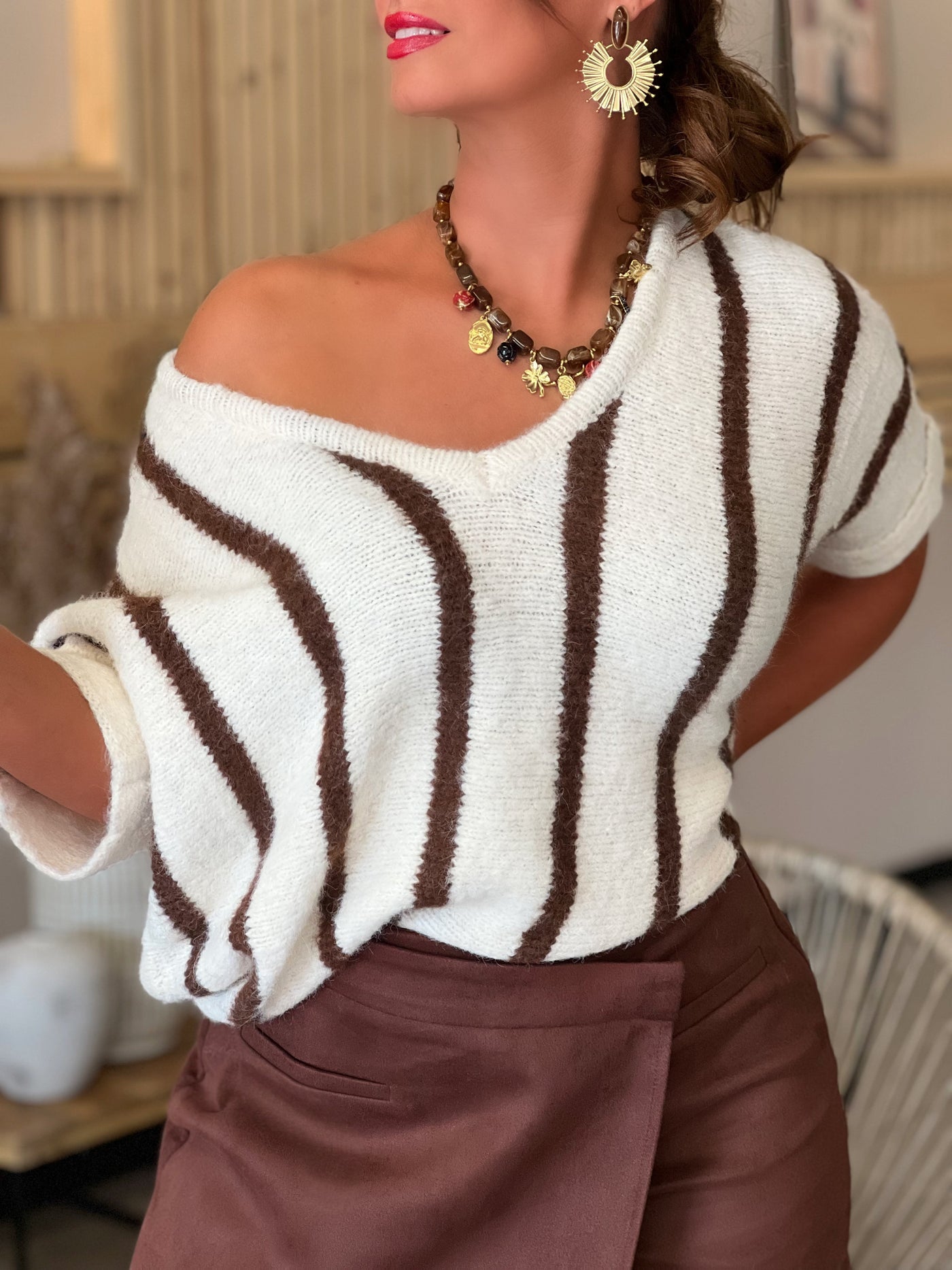 Pull courtes manches HAYA - BEIGE