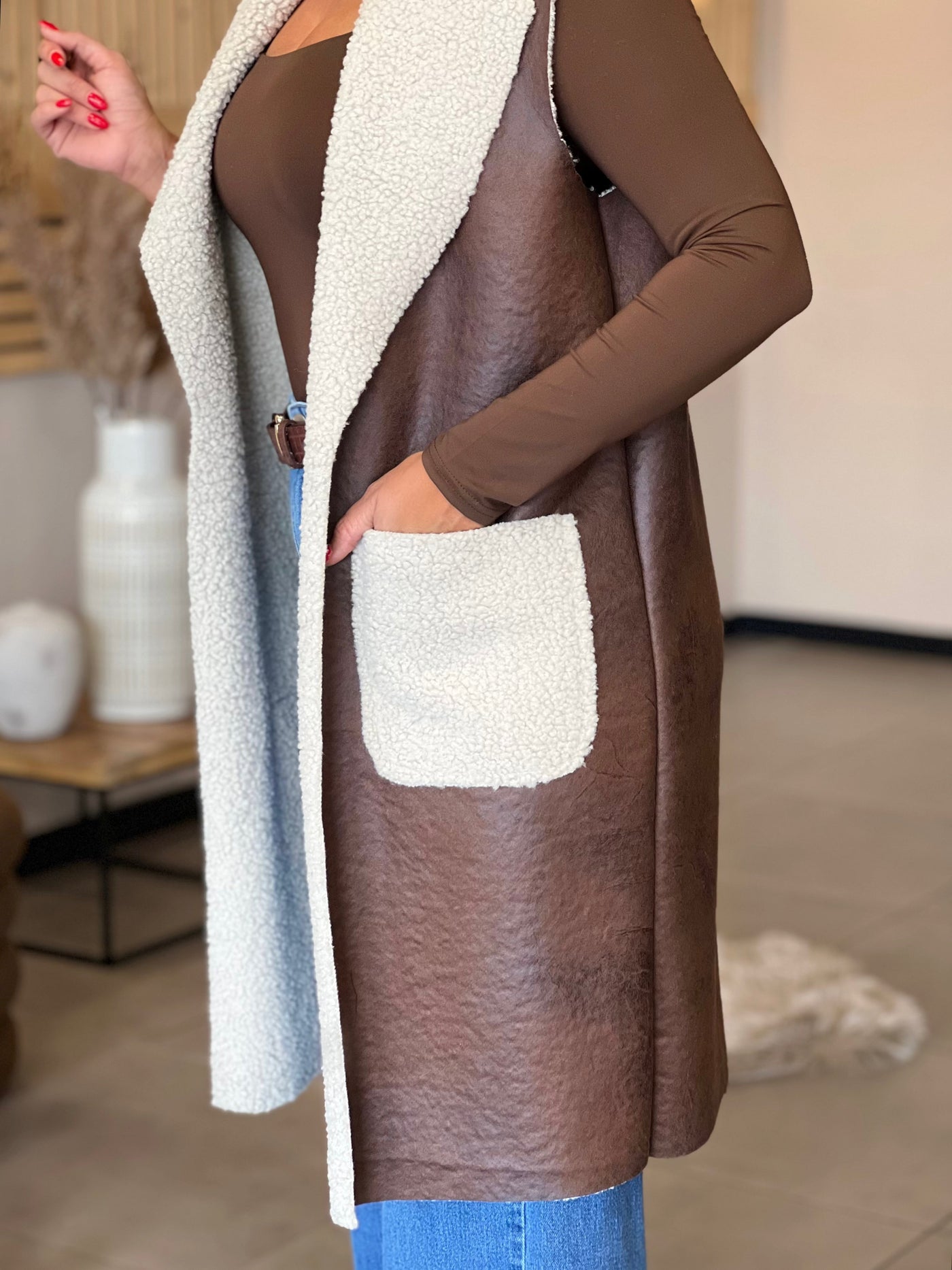 Fourrure sans manches WENDY - MARRON