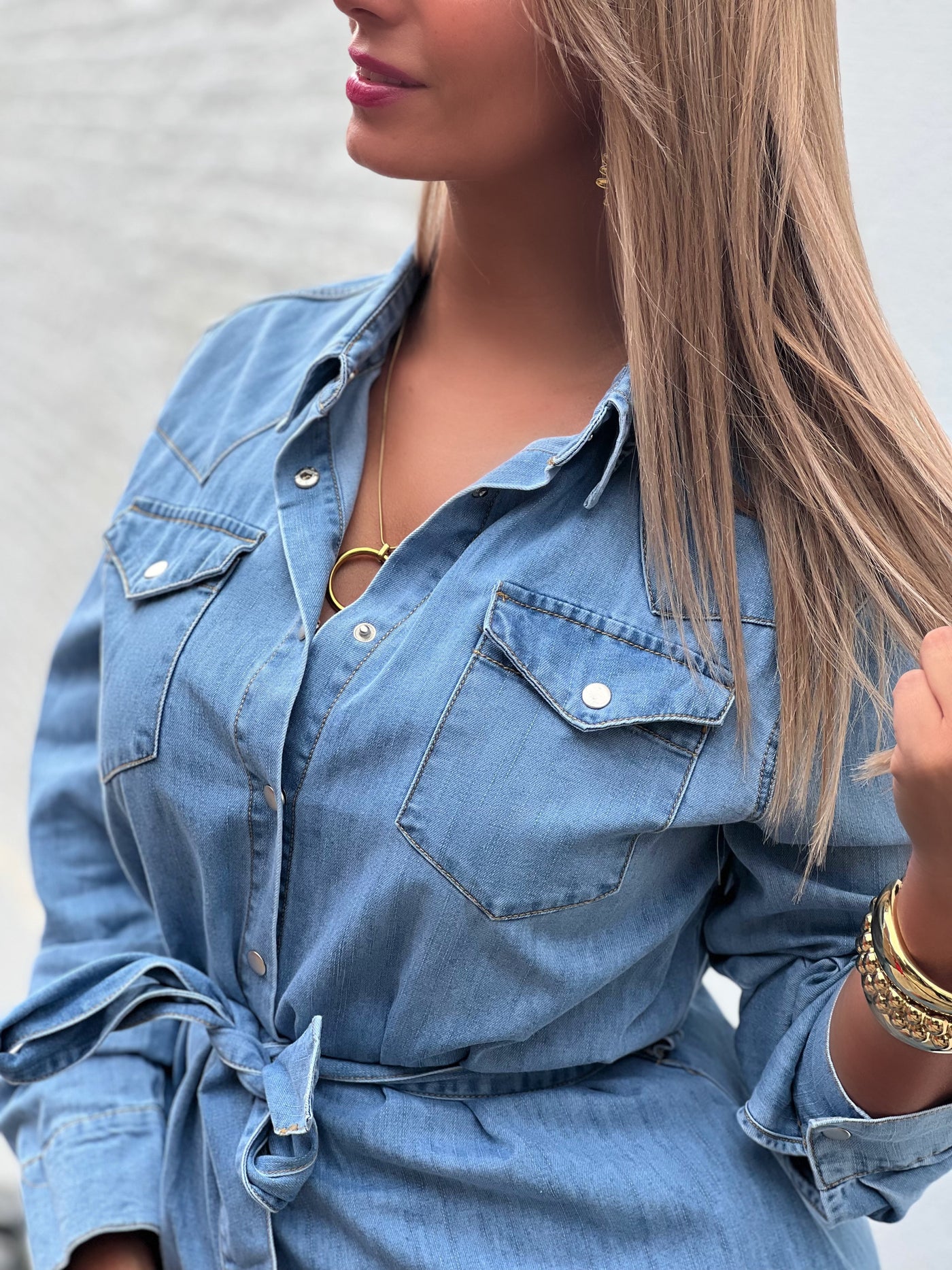 Longue robe en jeans GEMMA - BLEU
