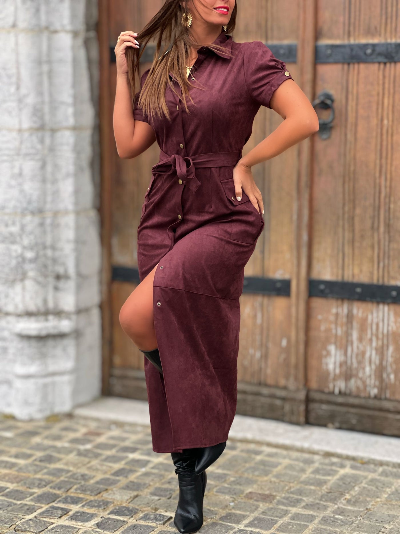 Longue robe en suédine MARIA - BORDEAUX