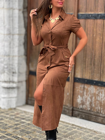 Longue robe en suédine MARIA - CAMEL