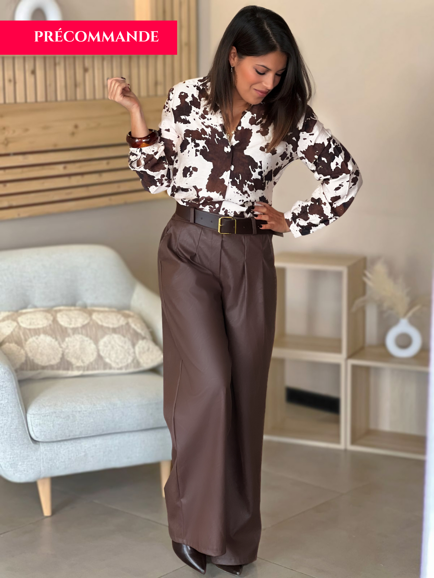 Pantalon simili JULIE - MARRON