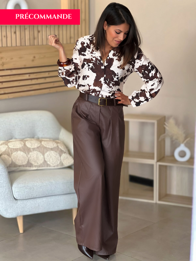 Pantalon simili JULIE - MARRON