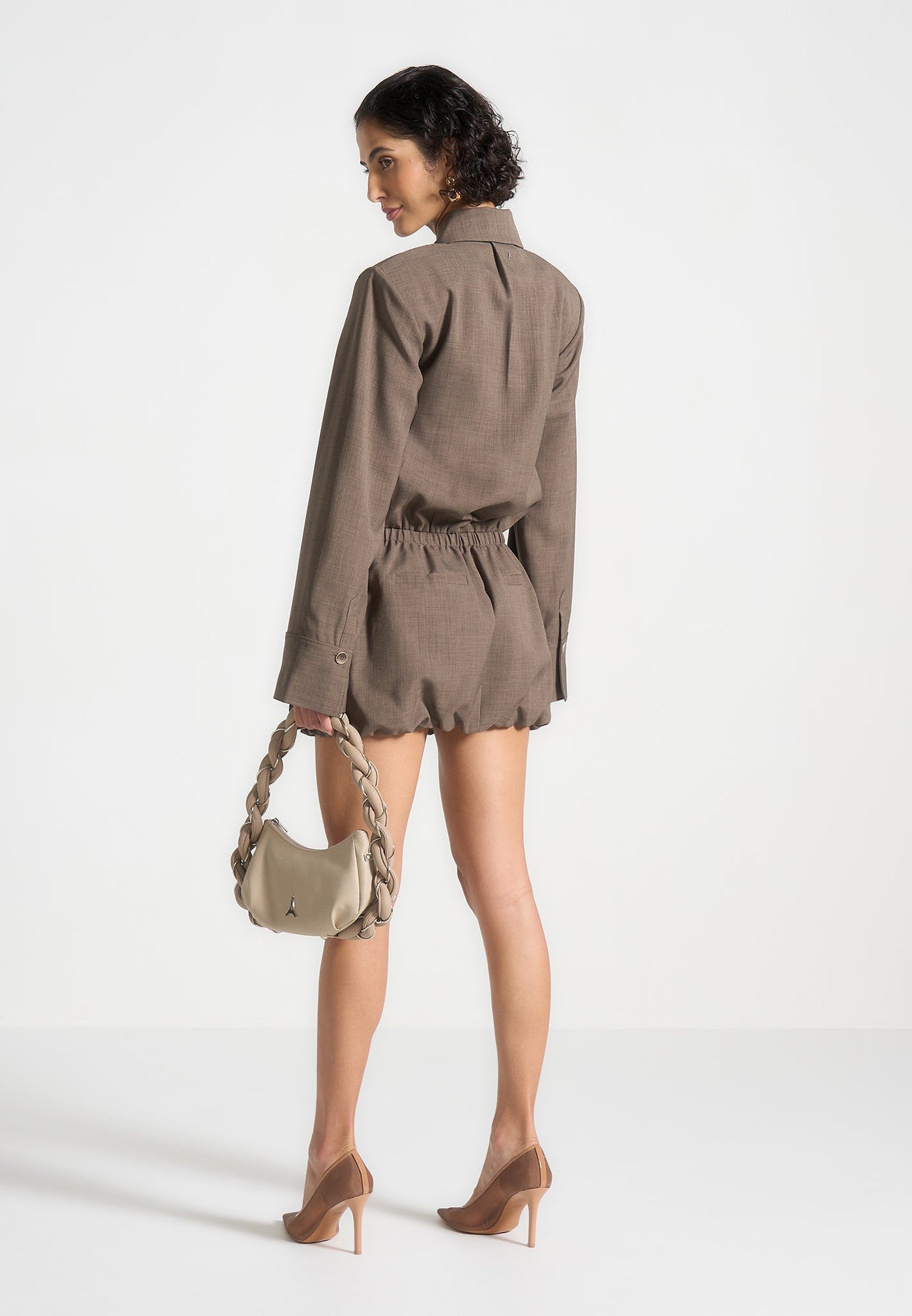 Laure - Mini-robe chemise cargo - Taupe foncé