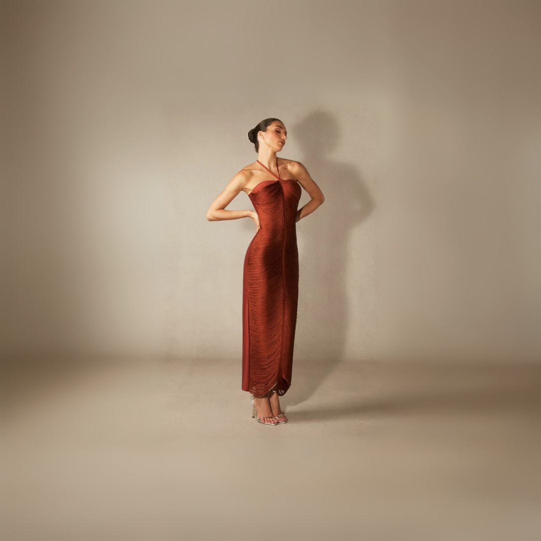 Robe maxi à pompon Elaina dos nu